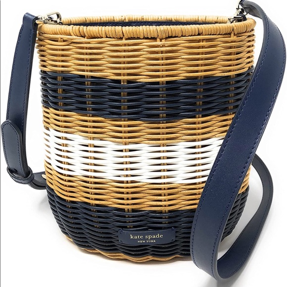 New Kate Spade buoy medium tricolor wicker drawstring bucket bag - Picture 4 of 11